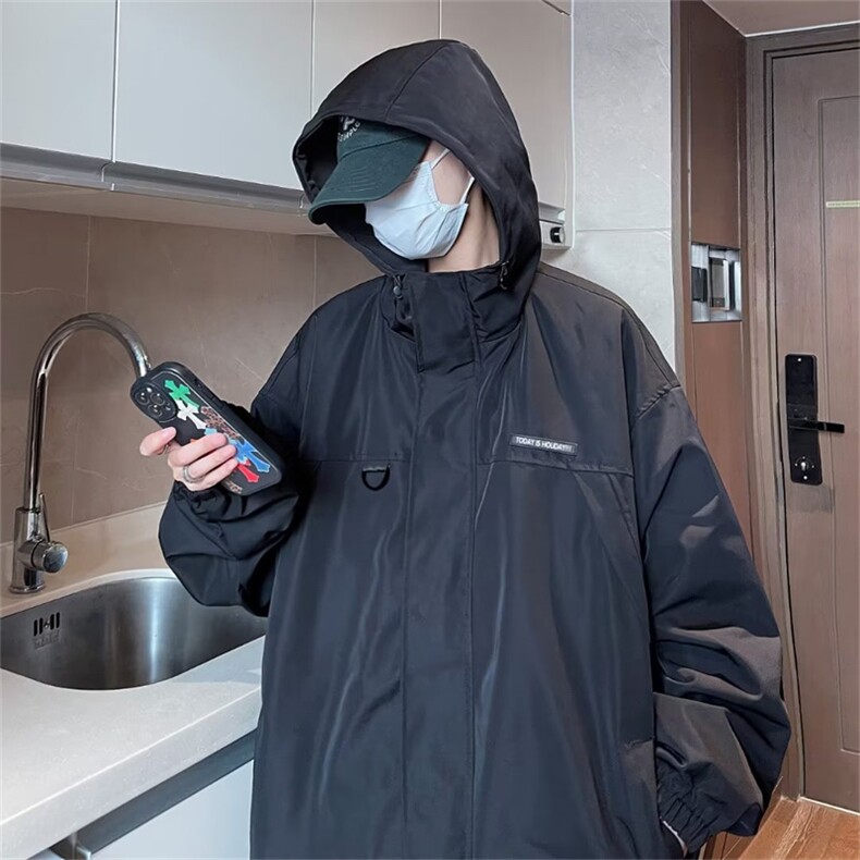 春秋季潮牌宽松工装夹克日系机能风连帽冲锋衣外套男W6281-P65,男装夹克,星座512-2