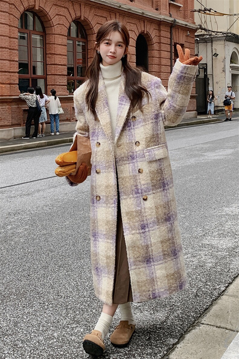 格纹大衣内胆羽绒服2024冬女甜美长款小个子加厚韩系西装毛呢外套,女装羽绒服,2C085