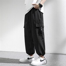 7XL-M痞帅条纹裤子男夏新款港风宽松直筒裤加肥加大码垂感九分裤，男装休闲裤，钱塘717(原712)