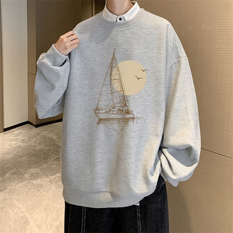 5XL华夫格卫衣男大码胖子圆领长袖t恤HW76409-P30,男装T恤,电商A040