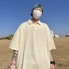 得物抖音高品质二开珠地网眼透气面料纯色宽松短袖T恤翻领POLO衫，男装T恤，电商A486-1