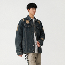25款破洞牛仔夹克宽松韩版工装潮流水洗外套N598/P78/118，男装工装外套，星座202