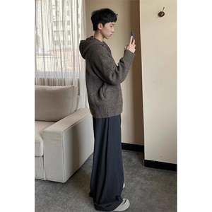 马海毛慵懒风双拉链连帽毛衣针织衫百花绒男女 M7703图片