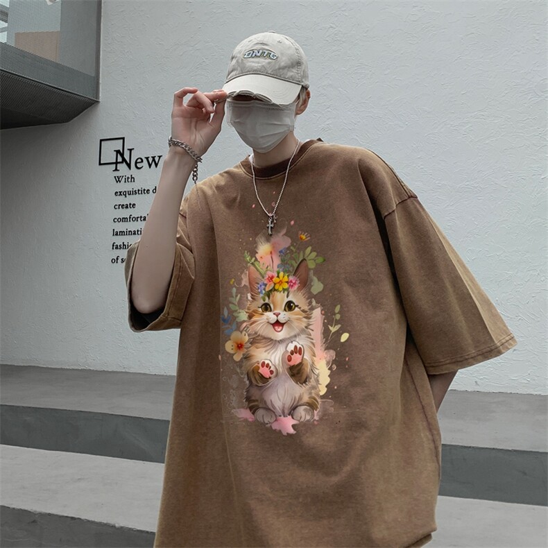 潮牌宽松短袖t恤蜡染美式复古高街水洗做旧517A-2-SX245-P38图片