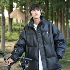 主推情侣装冬装钢印pu皮棉衣羽绒棉情侣棉服外套男M6610-P128，男装皮衣，星座307A