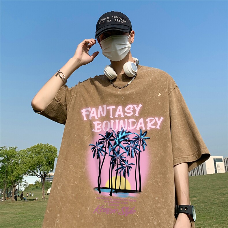 新款夏季潮流做旧水洗百搭印花纯棉圆领短袖T恤T61021P40控58，男装T恤，电商A268A