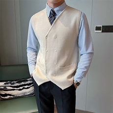 秋百搭双排扣针织无袖坎肩英伦背心修身羊毛马甲男M833，男装背心/马甲，星座1116A-2（原606A-1）