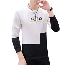 长袖圆领卫衣男套头外贸T恤拼接英文黑色9623，男装卫衣，星座1207
