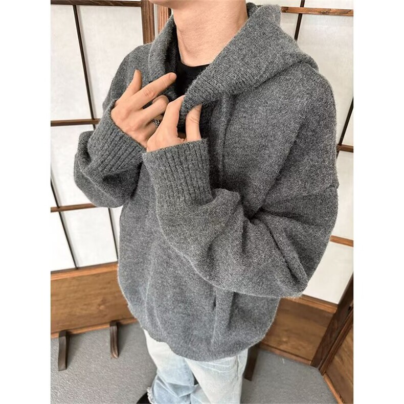 抖音得物保暖立领拉链针织外套秋冬宽松慵懒风纯色毛衣上衣AM047,男装针织衫/毛衣,电商A443