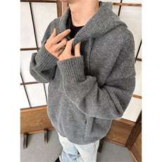 抖音得物保暖立领拉链针织外套秋冬宽松慵懒风纯色毛衣上衣AM047，男装针织衫/毛衣，电商A443