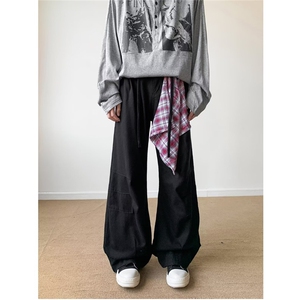 美式cleanfit廓形牛仔裤男女可拆卸方巾多拉链组合穿法洗水直筒裤