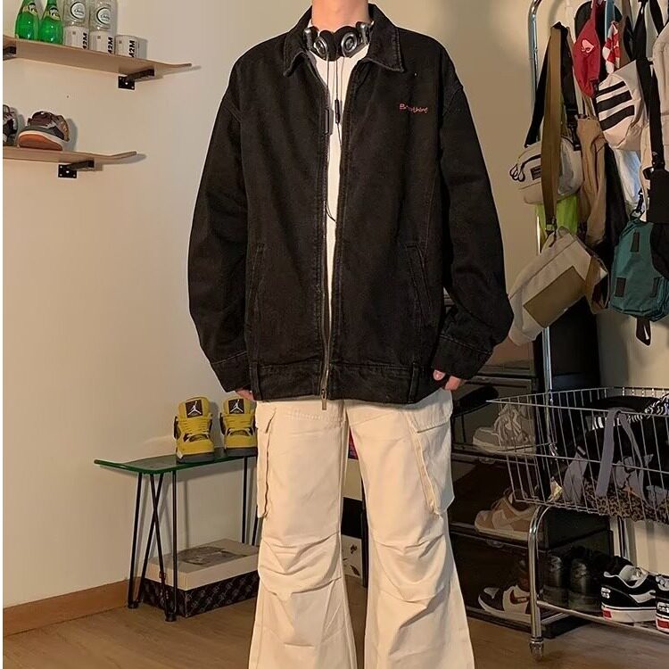 J3360-P128美式潮牌字母刺绣水洗牛仔外套男女同款春秋季宽松,男装工装外套,电商B323A