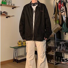 J3360-P128美式潮牌字母刺绣水洗牛仔外套男女同款春秋季宽松，男装工装外套，电商B323A