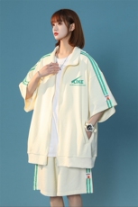 中性夏季简约印花短袖ins运动风开衫T恤外套套装TZ653P85控108，男装休闲套装，A247A