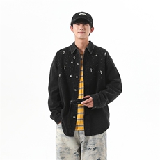 复古重工镶砖牛仔外套男高街宽松水洗衬衫长袖翻领上衣JK1086-P90，男装工装外套，星座1103-3