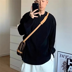 特大码褶皱坑条t恤男女设计感V领宽松长袖cityboy亨利领体恤300斤，男装T恤，星座506A