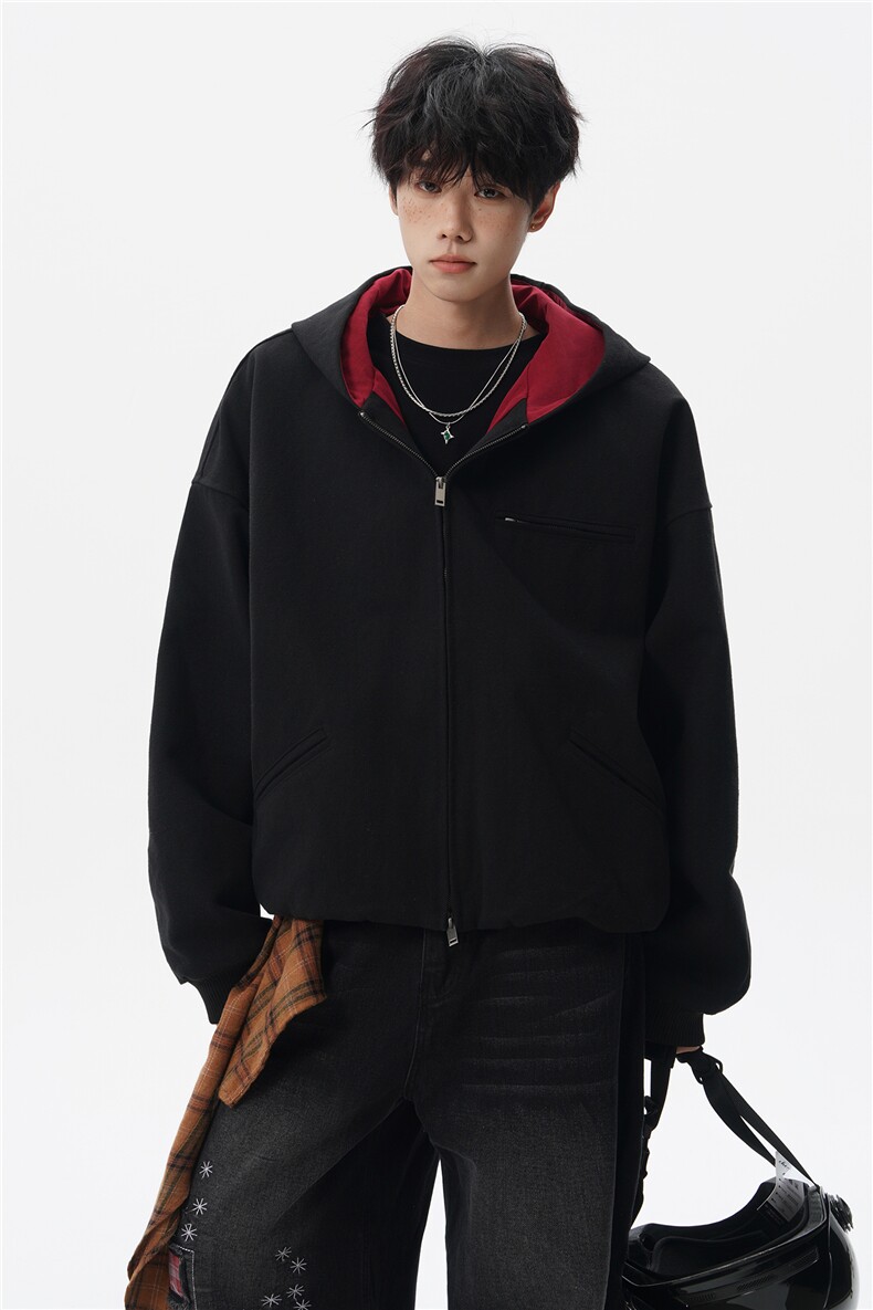 8XL-M美式复古撞色连帽水洗夹克男高级感做旧情侣外套JK1327P88,男装夹克,电商D206-1