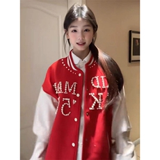珍珠红色棒球服撞色夹克外套JK0116-P100，男装夹克，星座313A(原308A-2)
