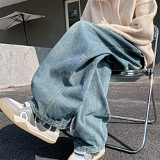 美式复古阔腿裤秋季垂坠感牛仔裤男潮牌ins宽松直筒裤K7549-P45，男装牛仔裤，星座512-3