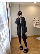 2025秋冬百搭时尚简约v领长款长袖大开衫，女装针织衫/毛衣，春贝羊绒