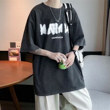 字母T恤男夏季上衣服潮牌ins宽松纯棉包边水洗做旧短袖WT105P35，男装T恤，星座1116-2