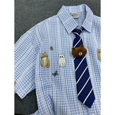 【有货】BK935CC-特P38复古小猫刺绣格子短袖衬衫男女，男装T恤，星座1007（原301D）