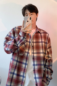 衬衫男秋季新款港风宽松大码磨毛格子长袖衬衣CS6639-P35图片
