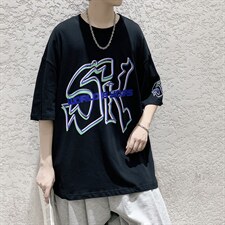港风原创设计款印花短袖T恤简约大码宽松男潮517A-1-T912-P28控38，男装T恤，星座517A-1