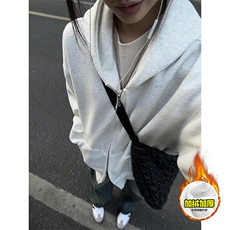 480G重磅加绒硬挺boxy男女秋冬美式高街结构双拉链开衫卫衣厚外套，女装短外套，电商A486