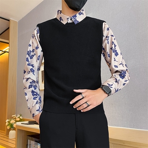 24秋冬新款男士花衬衫袖毛衣假二件男冬季打底衫301A-1/M84/P75图片
