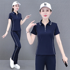 燕颉冰丝运动服套装女夏季2023年时尚洋气翻领薄款短袖休闲两件套，女装套装/套裙，燕颉服饰