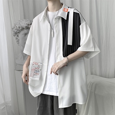 衬衫男设计感小众短袖外套休闲上衣男装五分袖衬衣C118-P33，男装衬衫，星座1116A-1（原606A）
