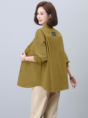 大码长袖衬衫外套2025新款时尚妈妈宽松薄款纯棉早秋女士胖MM上衣，女装衬衫，曼沙奕珂