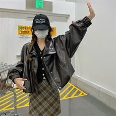 港风时尚短款高级感皮衣外套女2025春秋新款宽松显瘦休闲洋气上衣，女装皮衣，2C125