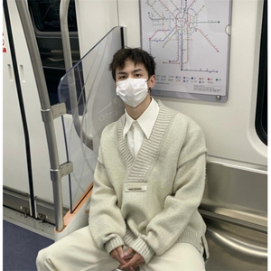 白杏色重磅V领套头毛衣文艺范复古毛衫针织衫M6318,时尚文艺穿搭店铺图片