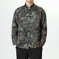 秋冬新品风鹿皮绒甲骨文印花加厚夹克立领盘扣古风唐装JK106，男装夹克，星座305A（原312A-1）