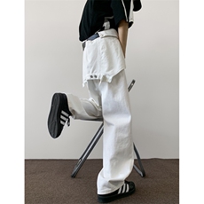 8XL-M特大码假两件牛仔裤男美式高街直通设计感背带裤子K975P68，男装牛仔裤，电商D206-1