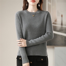 2025年秋季新款针织抽条圆领上衣时尚休闲通勤百搭，女装针织衫/毛衣，阁惠羊绒