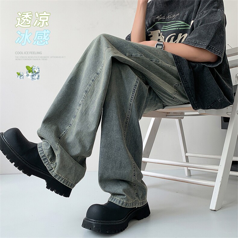 牛仔裤X2454-TP45控价68夏季宽松透气冰丝裤直筒薄款休闲裤,男装休闲裤,电商A102-1