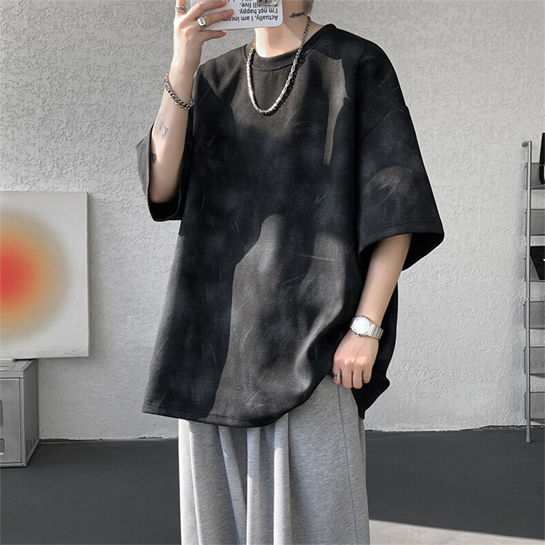 T306-P35控58260克曼巴棉美式复古扎染烧花短袖T恤男潮牌宽松,男装T恤,电商A058-1（原电商C417）