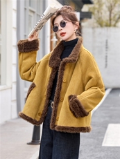 2025年冬季休闲风皮毛一体麂皮绒羊羔毛短装新款，女装羊羔毛/颗粒绒，依如秀(原杭风阁)