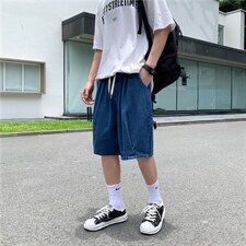 夏季复古直简裤ins高街水洗牛仔短裤百搭阔腿五分裤K3654-P33，男装牛仔裤，星座512-2