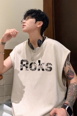 ！版权！2025夏季男士麂皮绒无袖T恤情侣潮牌背心TLBX05特P18，男装T恤，电商B220