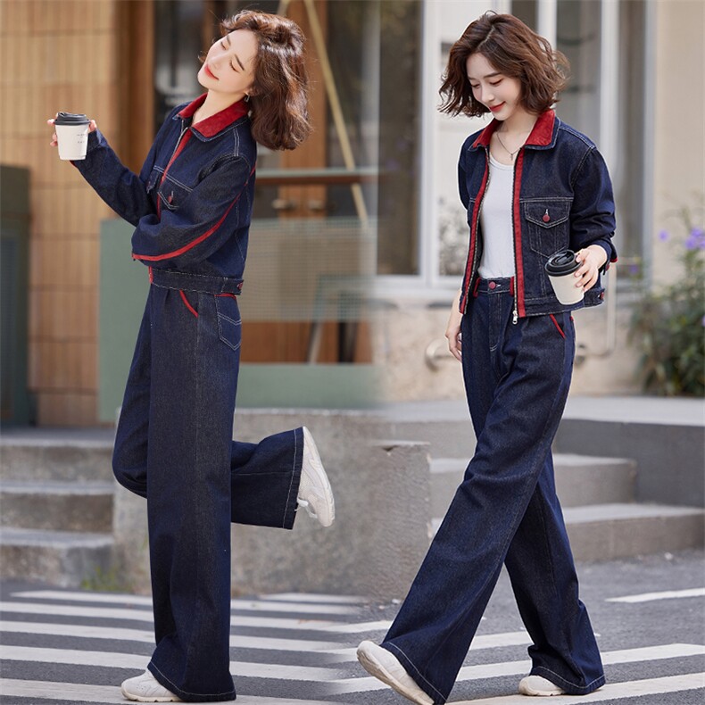 （现货）2026春秋新高端欧货时尚洋气气质牛仔阔腿裤套装两件套，女装套装/套裙，印象茜