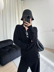 深灰色老钱风针织衫女polo衫慵懒风秋冬内搭打底羊毛长袖上衣图片