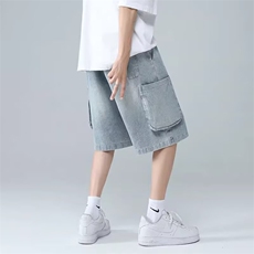 破洞牛仔短裤男潮牌宽松百搭工装裤夏季休闲港风五分裤DA30-P35，男装牛仔裤，星座208-5