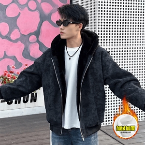 现货高品质美式冬季重磅座山雕大毛毛领pu皮棉衣男女加厚外套图片