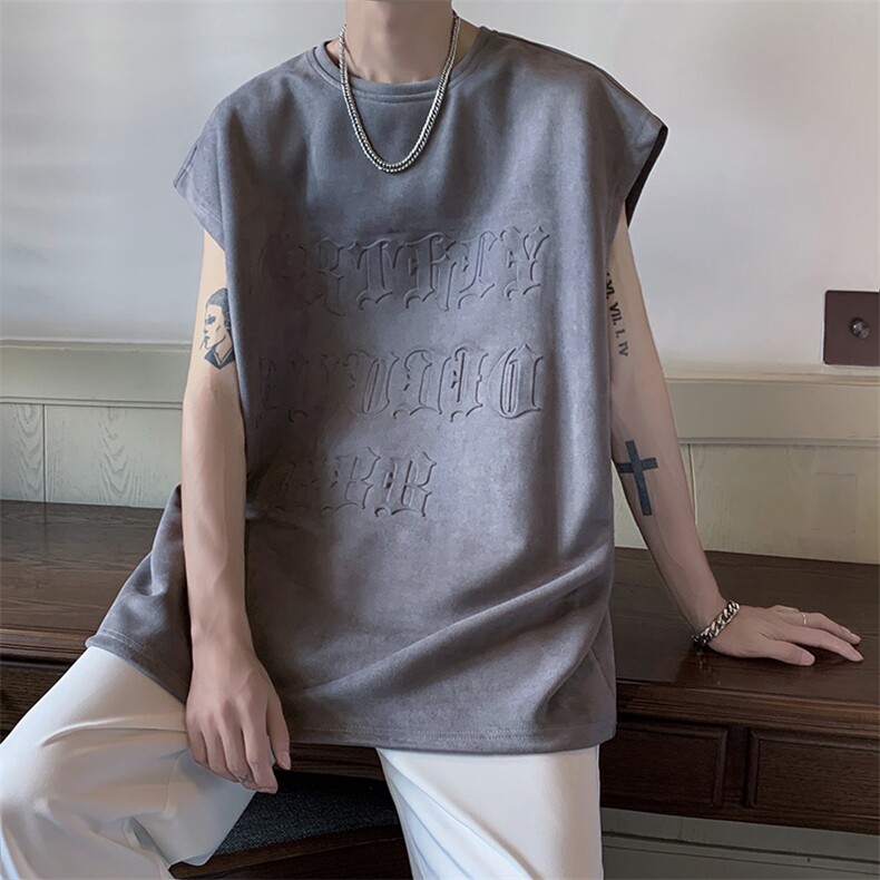 麂皮绒背心高街凹凸字夏季潮牌无袖背心XB11118-P40,男装背心/马甲,电商A042