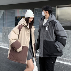 EQ338拼色连帽字母印花冬季加厚工装棉衣外套男女情侣装2024新款，男装棉衣，电商C306-1