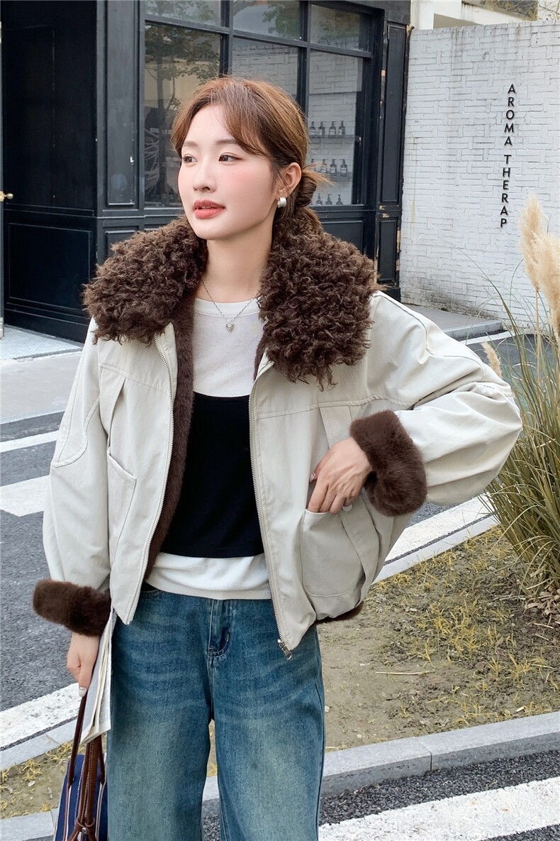 （新款现货）2025冬装时尚圈圈毛翻领狐狸毛内里外套（两面穿）,女装短外套,印象茜